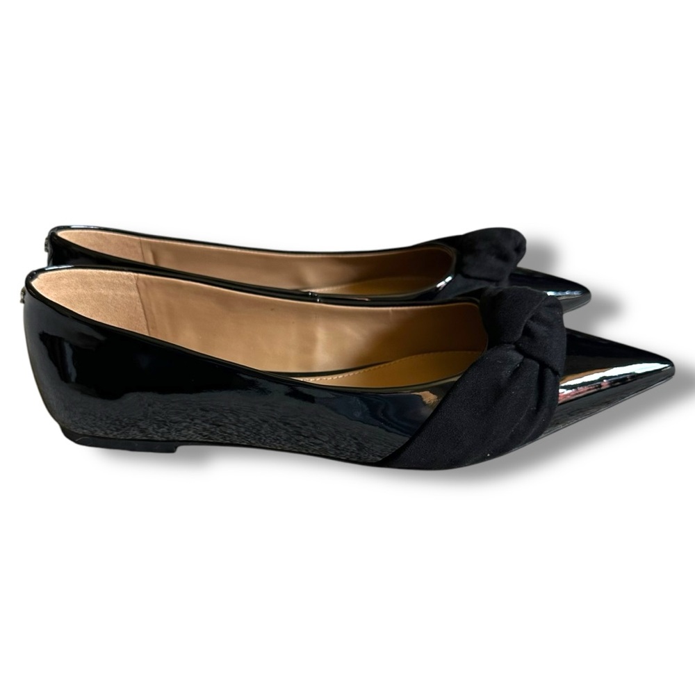 NWOT Sam Edelman Black Wheaton Patent Leather Pointed Toe Bow Minimal Size 9.5